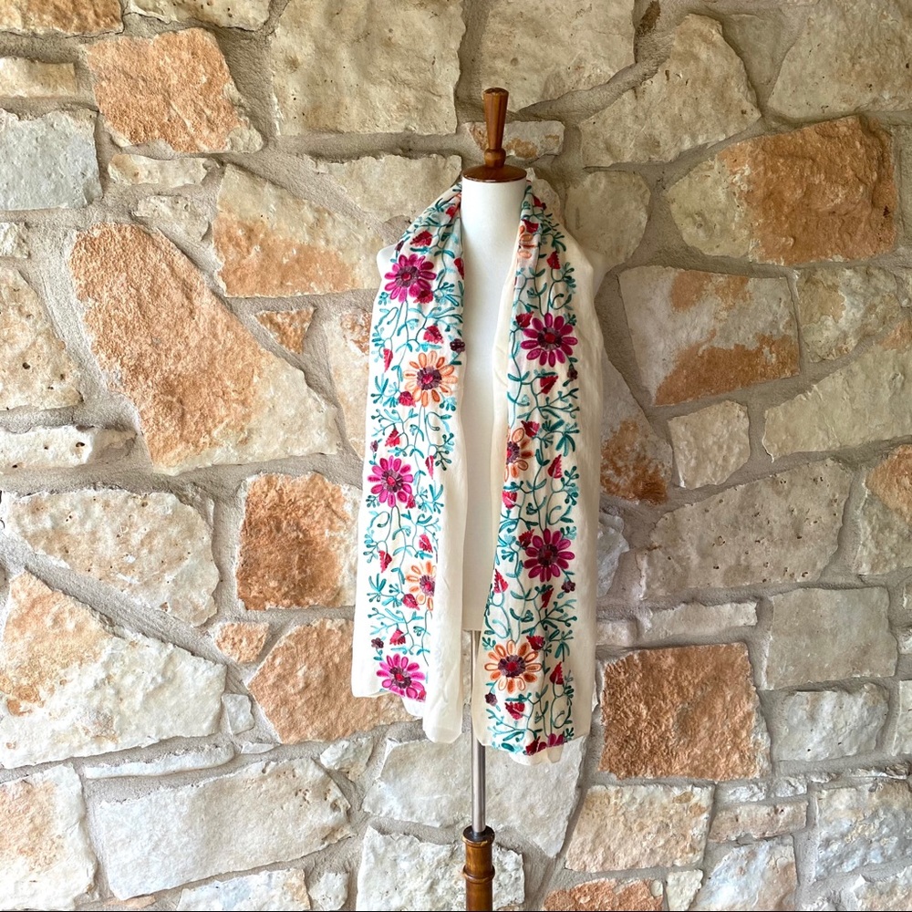 Ivory Anthro Embroidered Scarl - Picture 1 of 3